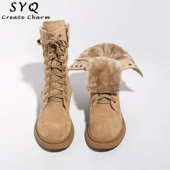 

Retro Martin boots ladies tide ins autumn and winter warmth and velvet snow cotton cotton shoes lace-up boots women snow boots