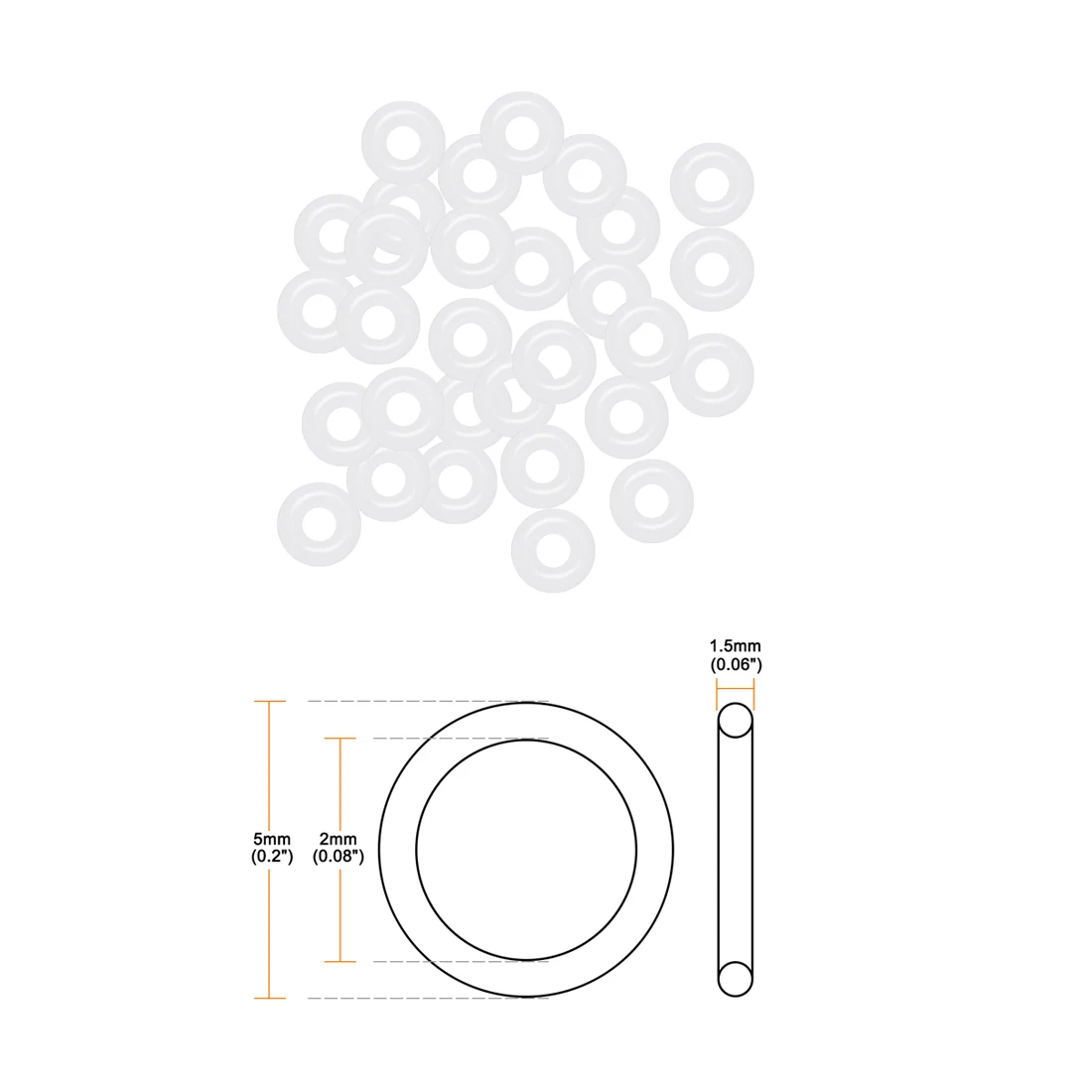 Uxcell 30Pc White Silicone Ring Gasket Silicone O-Rings 5mm OD 2mm