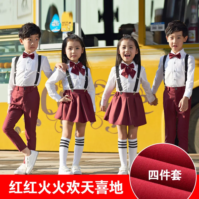 

Men's Young STUDENT'S Recitation School Uniform Suspender Pants CHILDREN'S Dress Girls Performance Unisex Chorus Costume Set