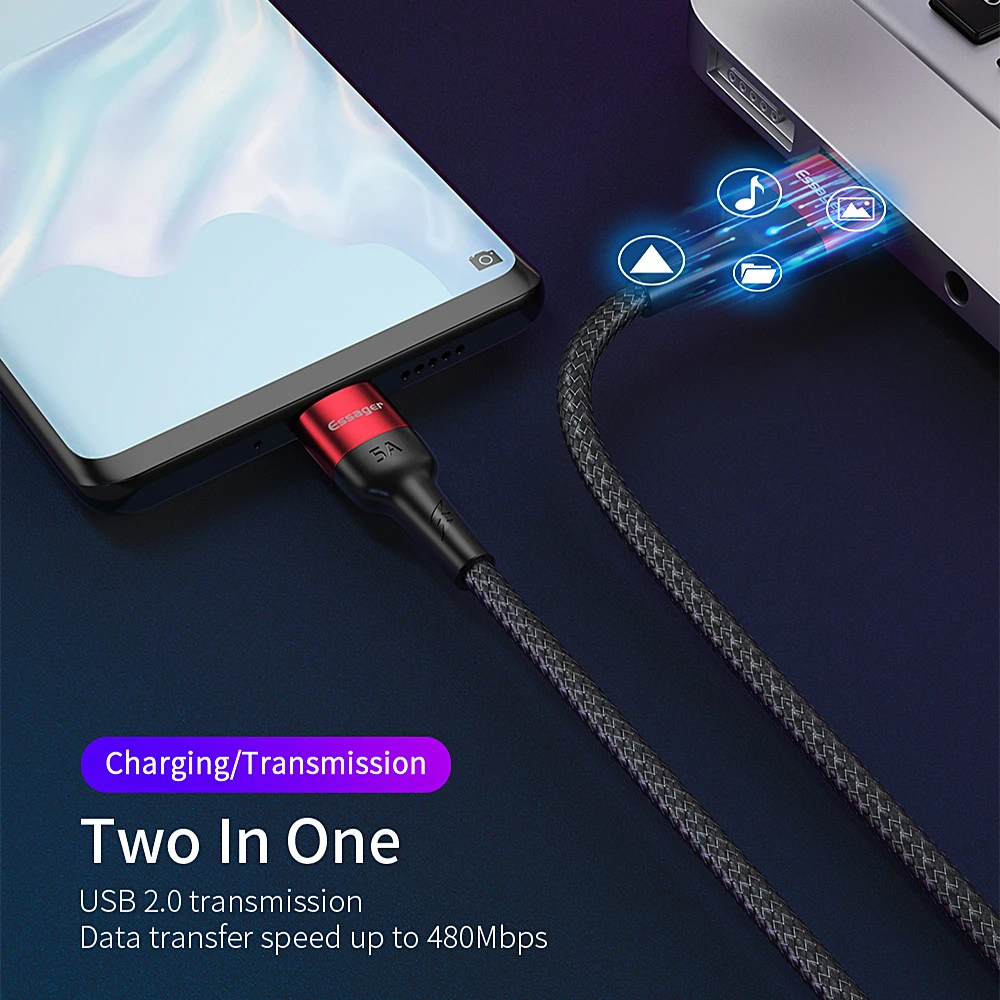 Essager 5A usb type C кабель для huawei mate 20 P30 P20 P10 P9 Pro OPPO R9 R7 R5 USBC type-C шнур Быстрая зарядка 4,0 USB-C кабель
