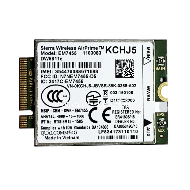 WDXUN dw5811e  EM7455 LTE 4G NGFF Module DW5811E 3P10Y 300 M para E7270 E7470 E7370 E5570 Sem Fio FDD/TDD LTE Gobi6000 + ANTEN