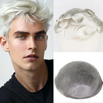 

YY Wigs #60 Blonde Human Hair Toupee for Men Brazilian Remy Hair Replacement System 8x10 Full PU Hand Tied Mens Toupee Hairpiece