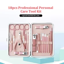 18 шт. Профессиональный педикюрный маникюрный набор, кусачки для ногтей, набор с иглой для удаления акне, пилочка для ногтей, триммер для волос в носу, ножницы для бровей