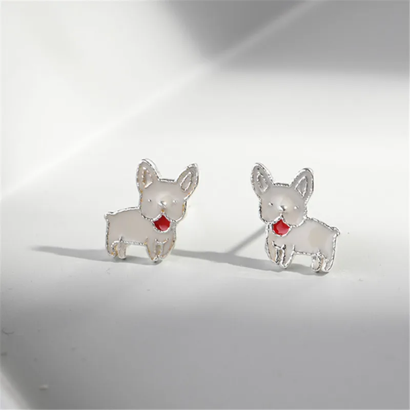 

925 Sterling Silver Enamel Animals Pet Dog Stud Earrings For Women Wedding Gift Female pendientes mujer moda eh1232
