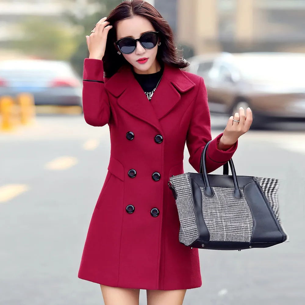 Теплые куртки для женщин; большие размеры; женское Шерстяное двубортное пальто; элегантная офисная модная куртка с длинными рукавами; Chaquetas Mujer