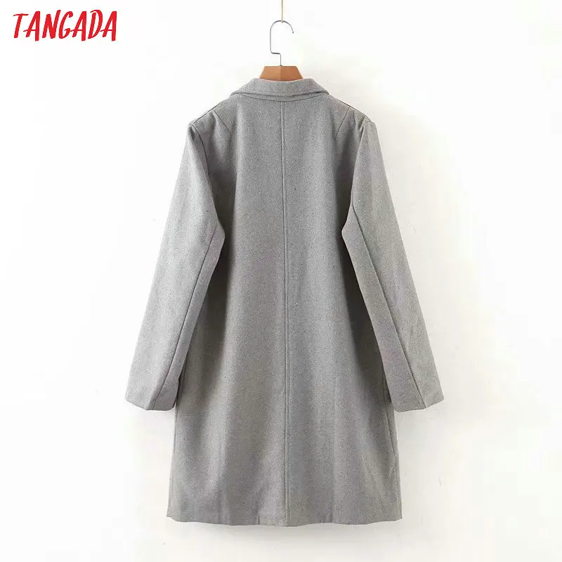 Tangada, женское серое плотное пальто, куртка, свободная, с длинным рукавом, с карманом,, женское, элегантное, осеннее, зимнее пальто, 3Z72