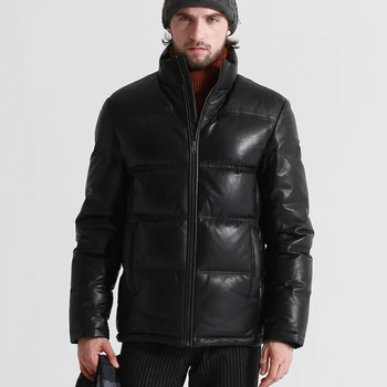 

Geniune Leather Jacket Men Sheepskin Leather Goose Down Coat Quality Winter Warm Thick Plus Size Outwear12-H05# MF381