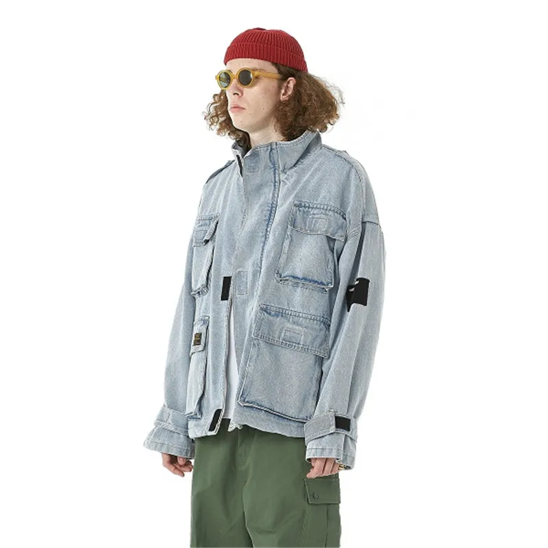 

Men Cargo Denim Jacket Winter Loose Casual Faux Lambswool Thick Outerwear Male Vintage Streetwear Hip Hop Jean Coat Overcoat