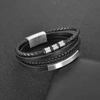 Fashion Stainless Steel Charm Men Bracelet Magnetic Clasp Braided Mutilayer Leather Wrapping Punk Rock Bangles Man Jewelry Gift