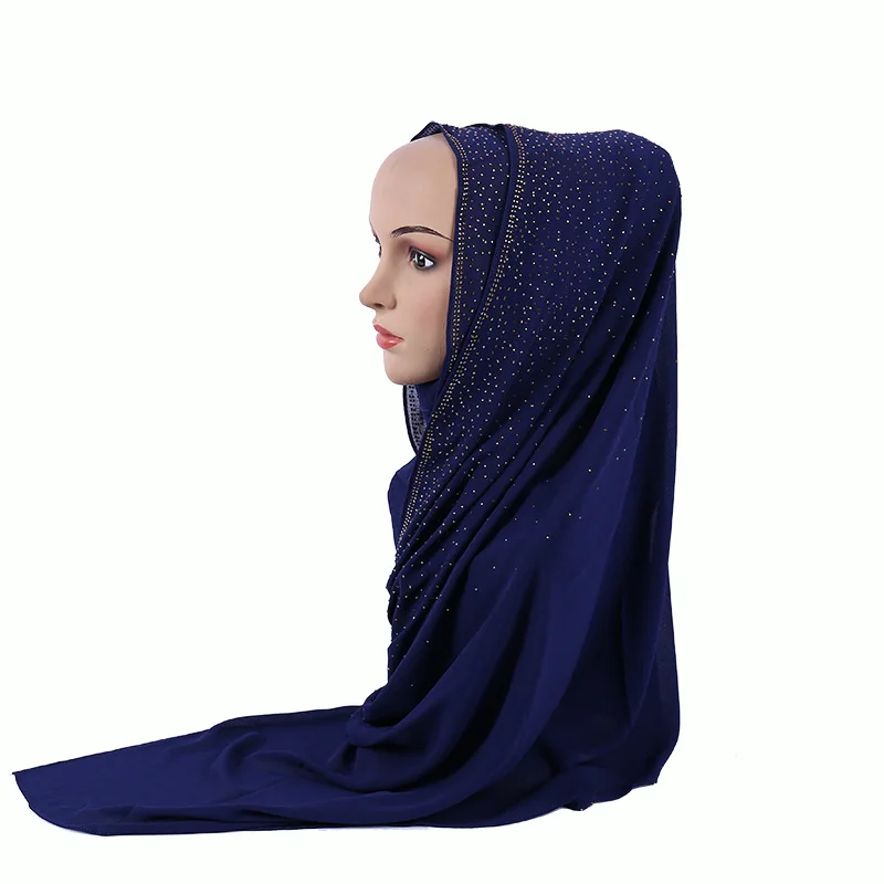 Мусульманский шифоновый шарф с блестками и бриллиантами длинный хиджаб