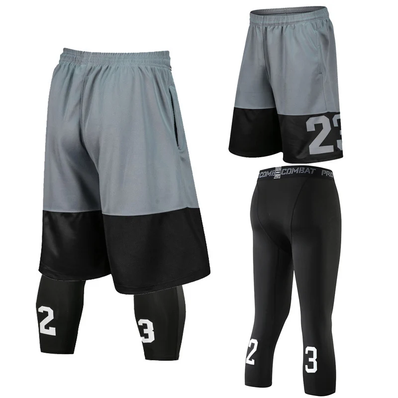 E Gray 1 Sets Professional Men Basketball Shorts Sets, Sport Gym Quick-Dry Throwback Tight Training Suit, Shorts Basketball Male Soccer Tights - Цвет: E Gray 1 Sets