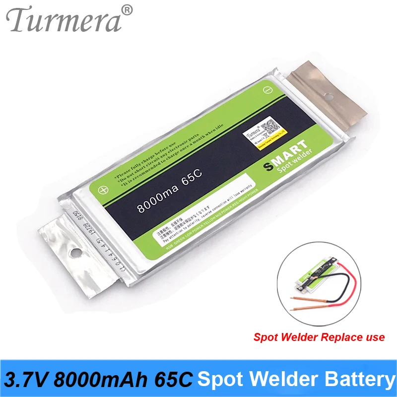 Turmera 3.7V 8000mAh 65C Spot Welder Lithium Battery High Drain 500A Discharging Current for 12V Uninterrupted Power Supply  Use