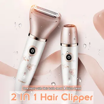 

KM-1632 2 In 1 Electric Epilator USB Hair Clipper Waterproof Plainless Rechargeable Bikini Face Hair Remover Removal +2 Heads