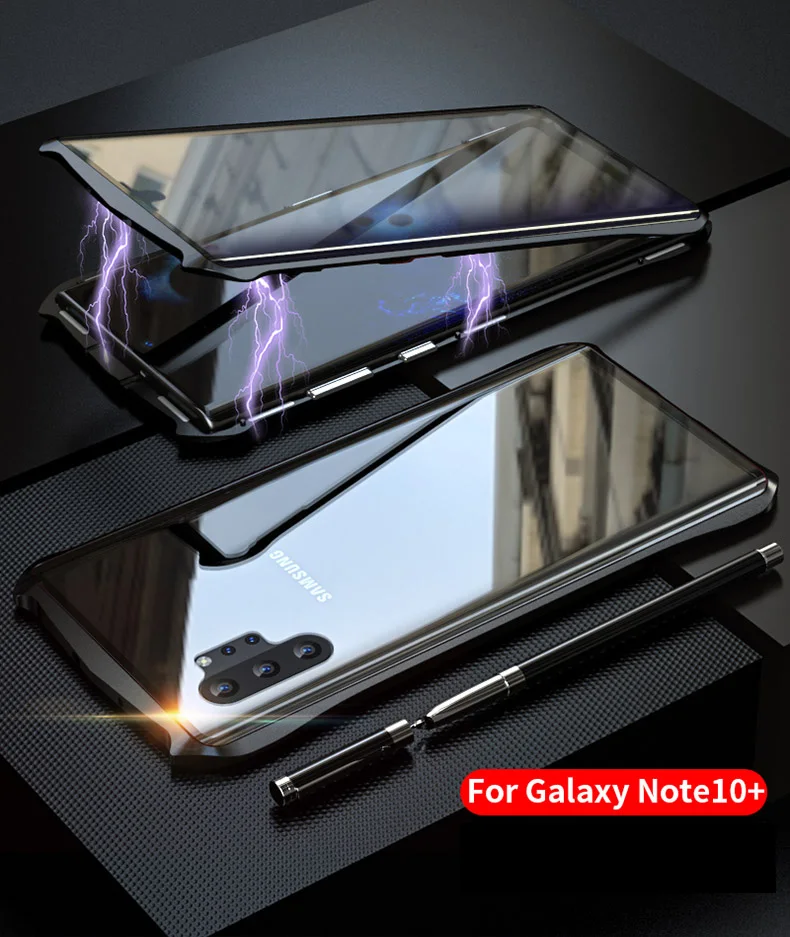 Магнитный чехол для samsung Galaxy Note10 Plus 5G, прозрачный металлический стеклянный магнит, защитный чехол для samsung note 10 360