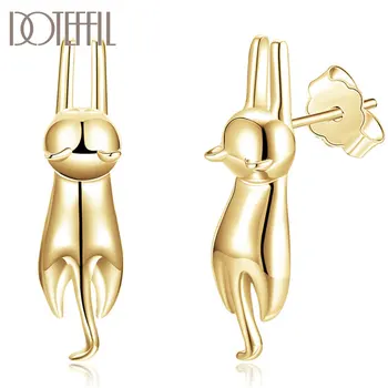 

DOTEFFIL 925 Sterling Silver/18K Gold High Quality Cat Earrings Charm Women Jewelry Cute Fashion Jewelry Wedding Party Gift