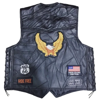

Classic Retro Style Leather Vest Casual Motorcycle Vest Men Punk Vintage Patches Motorcycle Jacket Moto Club Casual Vest Men's