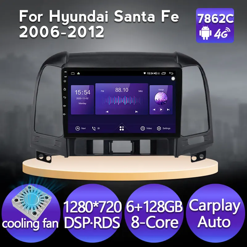 Автомобильный мультимедийный плеер Mekede Android 11 Авторадио для Hyundai Santa Fe 2 2006-2012 с