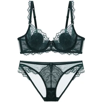 

New European and American women's bright red transparent ultra thin bra Sexy Lace Bra Set