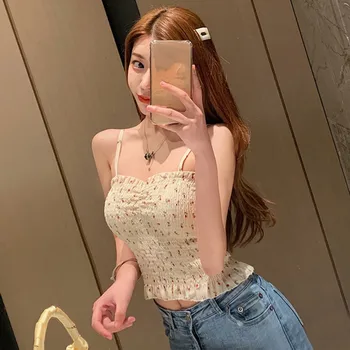 

2020 Women Strappy Floral Print Tank Tops Vest Summer Sexy Short Crop Tops Women Ladies Casual Sleeveless Camis Tees Tops x