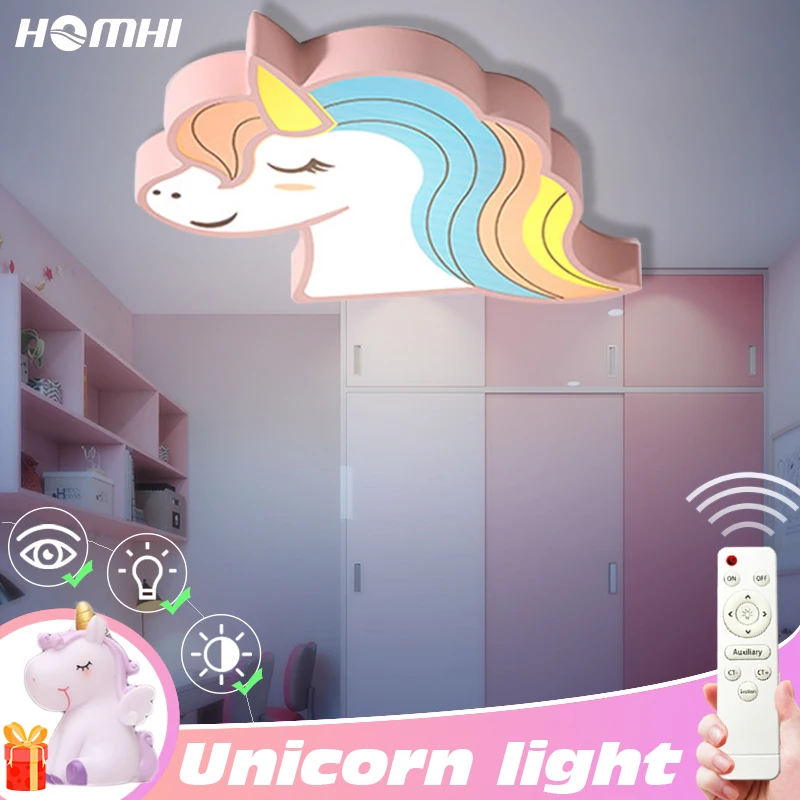 Unicorn Kids Room Light Led Ceiling Lights with Remote Control Cartoon Lampshade Children‘s Cute Lamp Deco Child Drop Shipping