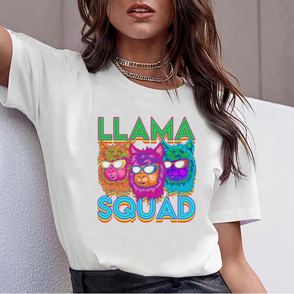 Tops T Shirt Women llama squad present retro 1980s alpaca fans Fit Inscriptions Print Female Tshirt | Женская одежда