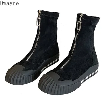 

Canvas Martin boots female 2019 summer breathable British wind flat bottom wild handsome guidi elastic boots