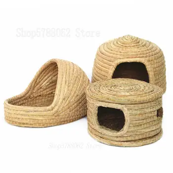 

Comfortable natural pet grass nest home Grass pigeon pet supplies With removable windows Cat nest