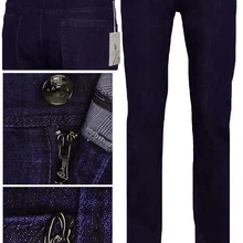 Джинсы миллиардер мужские зима хлопок воловья кожа Мода Англия толстые вышитые молния удобные Высокое качество