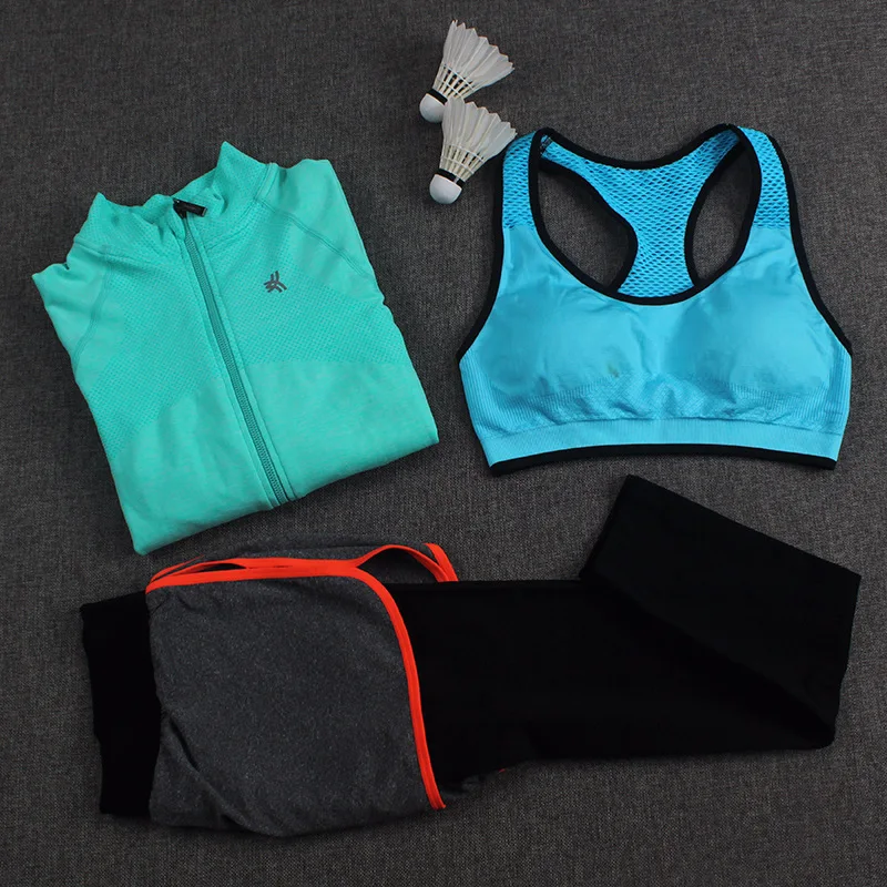 

Elasticity Fitness Yoga Clothes Suit Women's-Style Quick-Drying Moisture Wicking Bra Yoga Pants Three-piece Set-