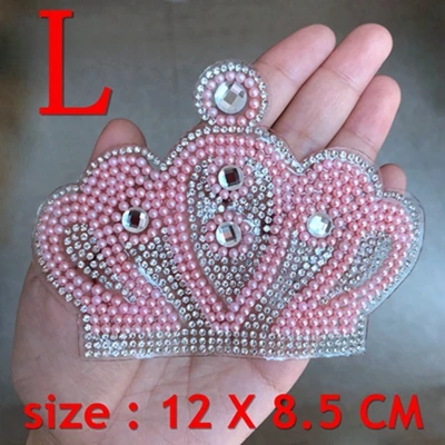 pink L Королевский горный хрусталь корона аппликация Розовый Белый Цвет бусины Кристалл для новорожденных одежда горячее исправление кружевное украшение из страз стеклянные патчи - Цвет: pink L