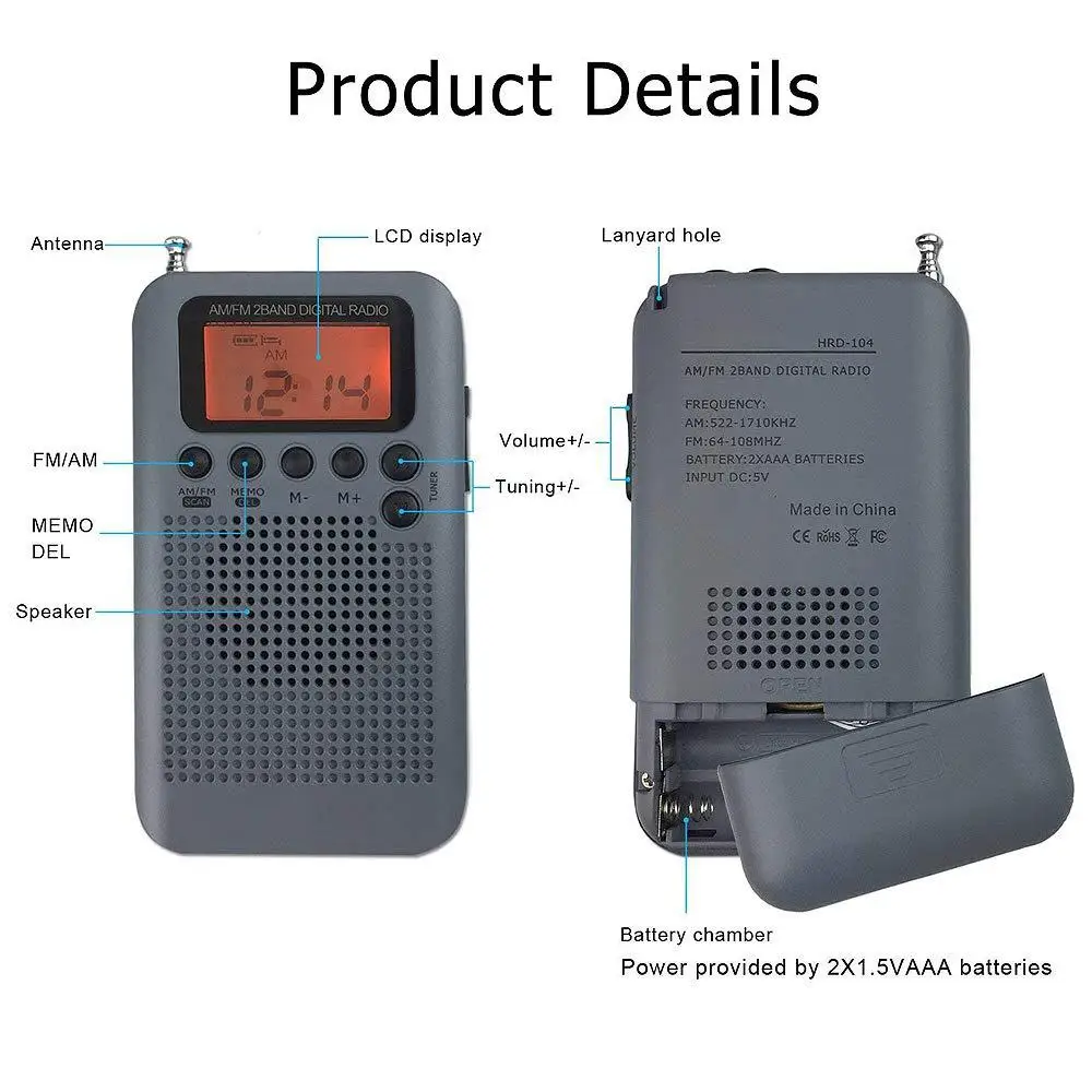 Portable AM FM 3 5mm Headphone Jack For Camping Two Band Radio with Alarm Clock Sleep Timer Stereo Radio
