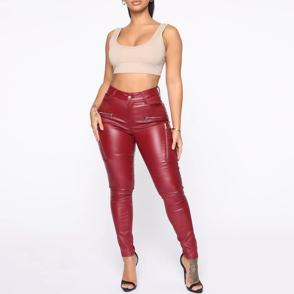 

Faux Leather Pants Women Female PU Leather High Waist Trousers Elastic Pencil Skinny Pants Ladies Tight Pants Dropshipping D30