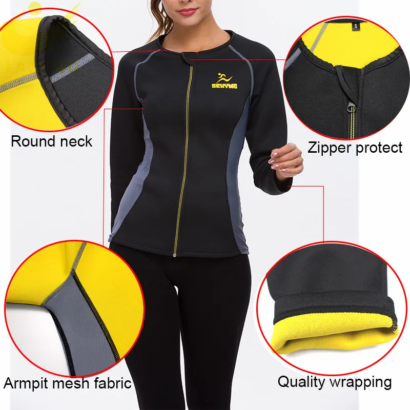 LAZAWG Women Hot Sweat Weight Loss Shirt Neoprene Body Shaper Sauna Jacket Suit Workout Long Training
