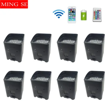 

8pcs/lots 6 * 18w RGBWA UV Wireless Par Light Remote Control Battery Wireless Control Outdoor Stage Light DJ Staining Light