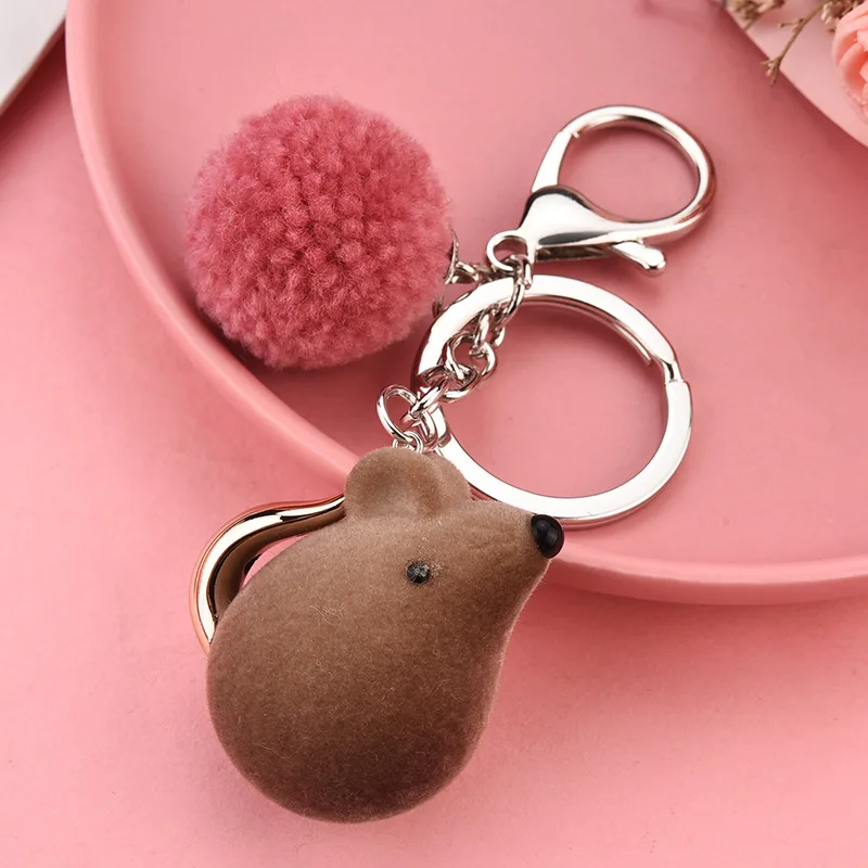 Креативный милый мультяшный резиновый плюшевый брелок с мышью, корейский индивидуальный ключ, пара, подарок, брелок, держатель, сумка, кулон, крыса - Цвет: light coffee