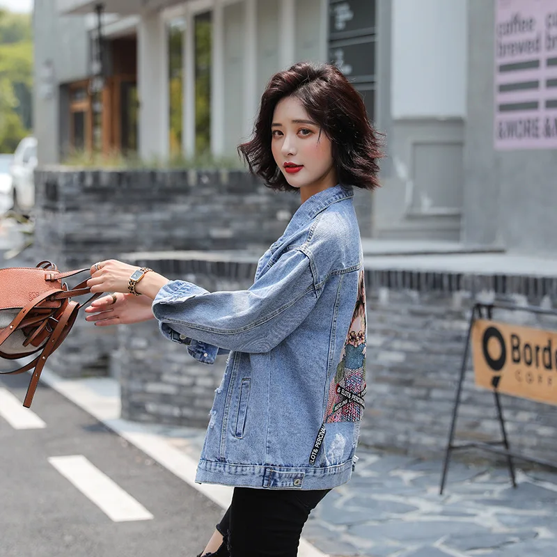 incredible 2019 Spring And Autumn New Style Hong Kong Flavor CHIC Cool Beads Printed Short Coat Women's BF Loo