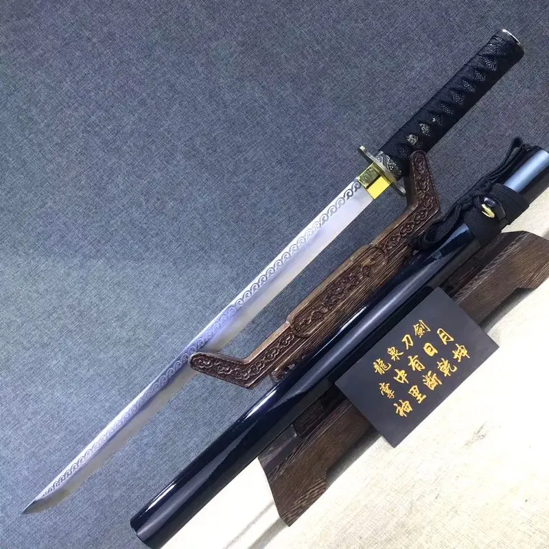 Temper Chinese WUSHU Sword manganese steel Sabre straight Jian With black wood Scabbard
