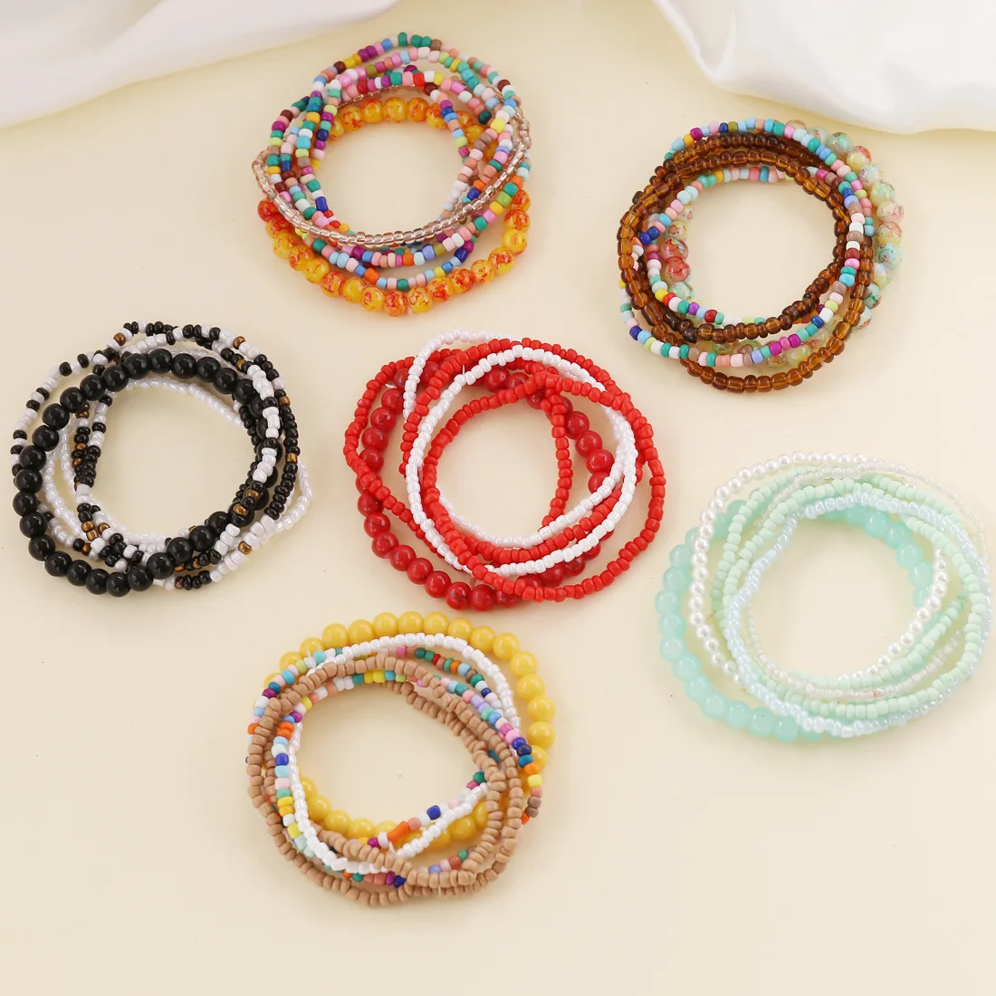 New Bohemian Letter Colorful Beaded Elastic Multi layered Bracelet Set  Vintage Personalized Bracelet Women's Fashion Handwear - AliExpress