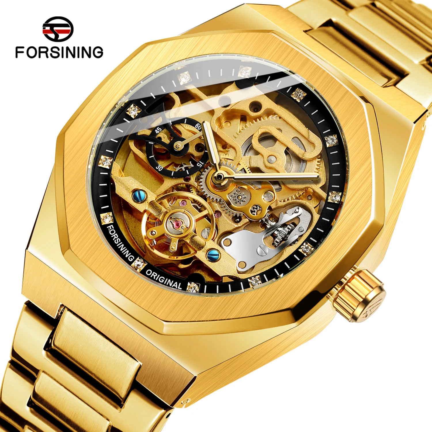 2021 Forsining Top Brand Luxury Automatic Mechanical Watch Luminous Three Eyes Six Needles Skeleton Male Wrist Watch Wrist Clock 