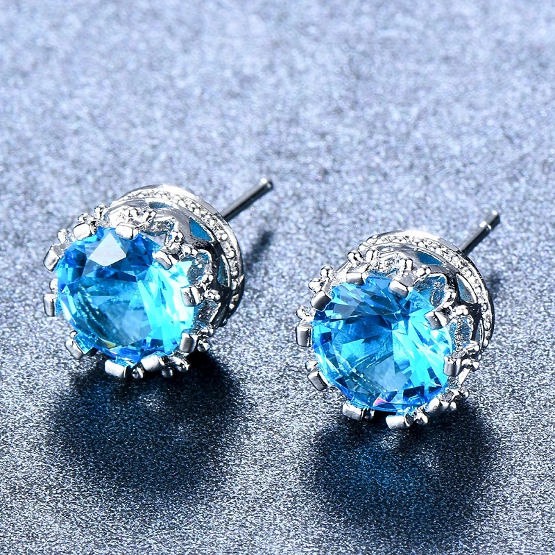 blue Jellystory классические серьги из серебра 925 с круглым сапфиром изумруд аметист серьги для женщин Свадебная вечеринка подарок - Цвет камня: blue