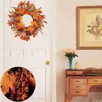

45cm/60cmAutumn Wreath Christmas Decoration Thanksgiving Garland Window Restaurant Home Maple Leaf Decoration Wreath Door