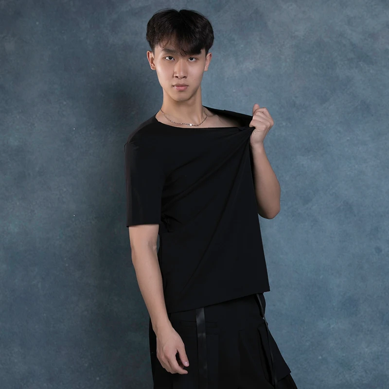 New Latin Dance Tops Black/White Shirts Adult Latin Dance Dress Men's Modern Dancing Irregular Collar Men's T-Shirt BL2727