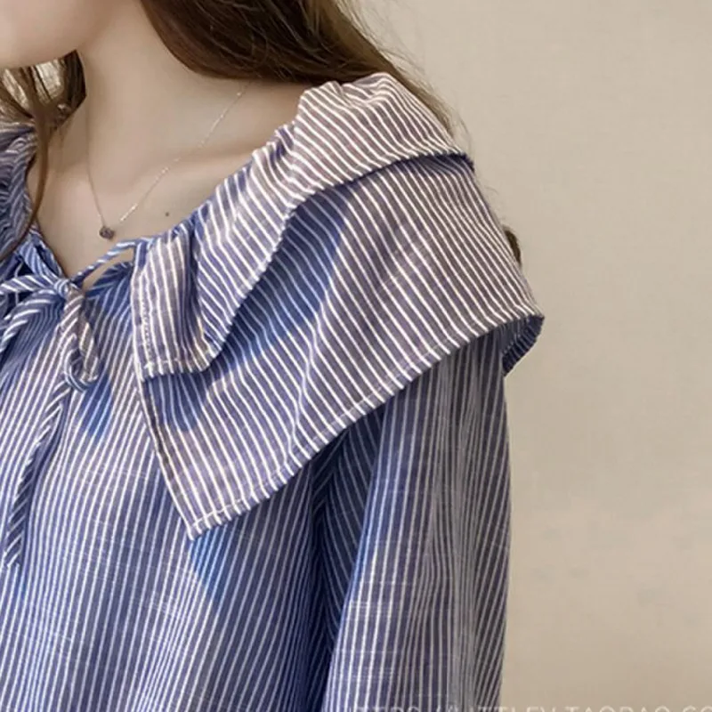 Blouse Women Top Stripe Shirt Korean Clothes Printing Long Sleeve V-Neck Loose Blouse Blusas Mujer De Moda New Arrival