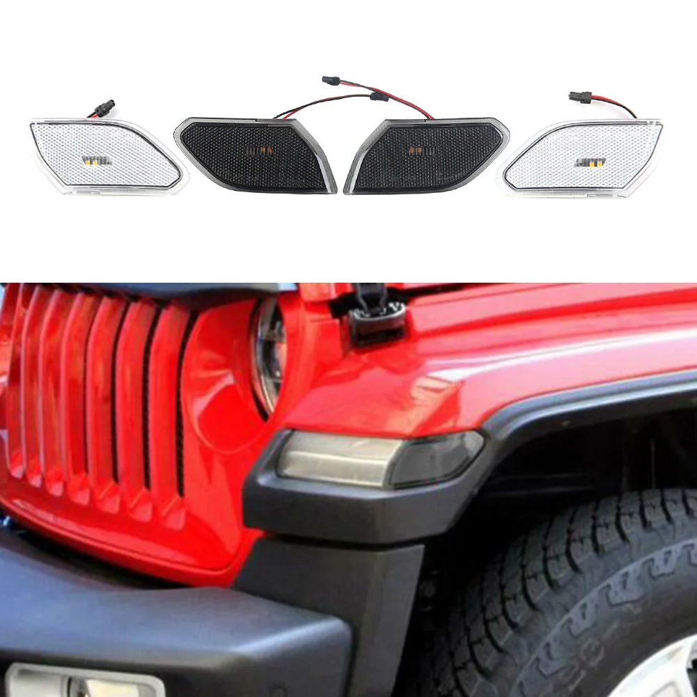 Car Front Side Markers Amber LED Lights For Jeep wrangler JL 2018 2019 2020 Smoke Shell/Clear Shell