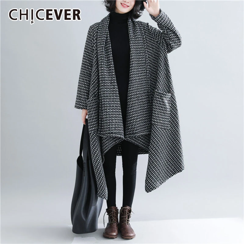 CHICEVER striped Hit Color knitted Women's sweater v neck Long Sleeve Oversized Loose asymmetric Female Dresses 2020 Clothes New |