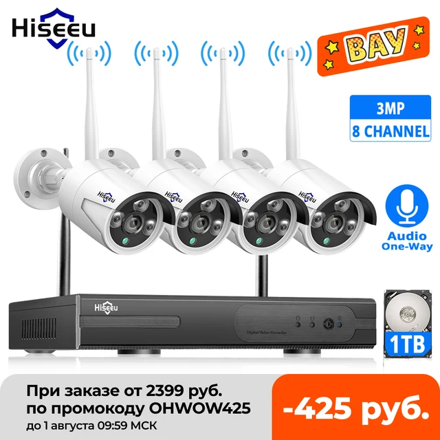 Hiseeu 8CH Wireless CCTV System 1536P 1080P NVR wifi Outdoor 3MP AI IP Camera Security System Video Surveillance LCD monitor Kit 1