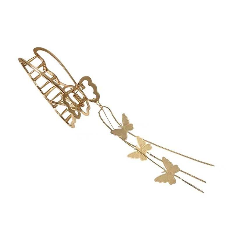 Bilandi 2021 New Metal Hair Claw Clips With Chain Tassel Glass Beads Butterfly Bow Dangle Hair Clips  For Women Hair Accessories