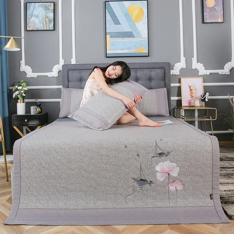 

Mat Embroidered Rattan Seats Cool And Refreshing 1.8 M In Bed Foldable Three-piece Thickening 1.5m Coupe Air Conditioner Mat