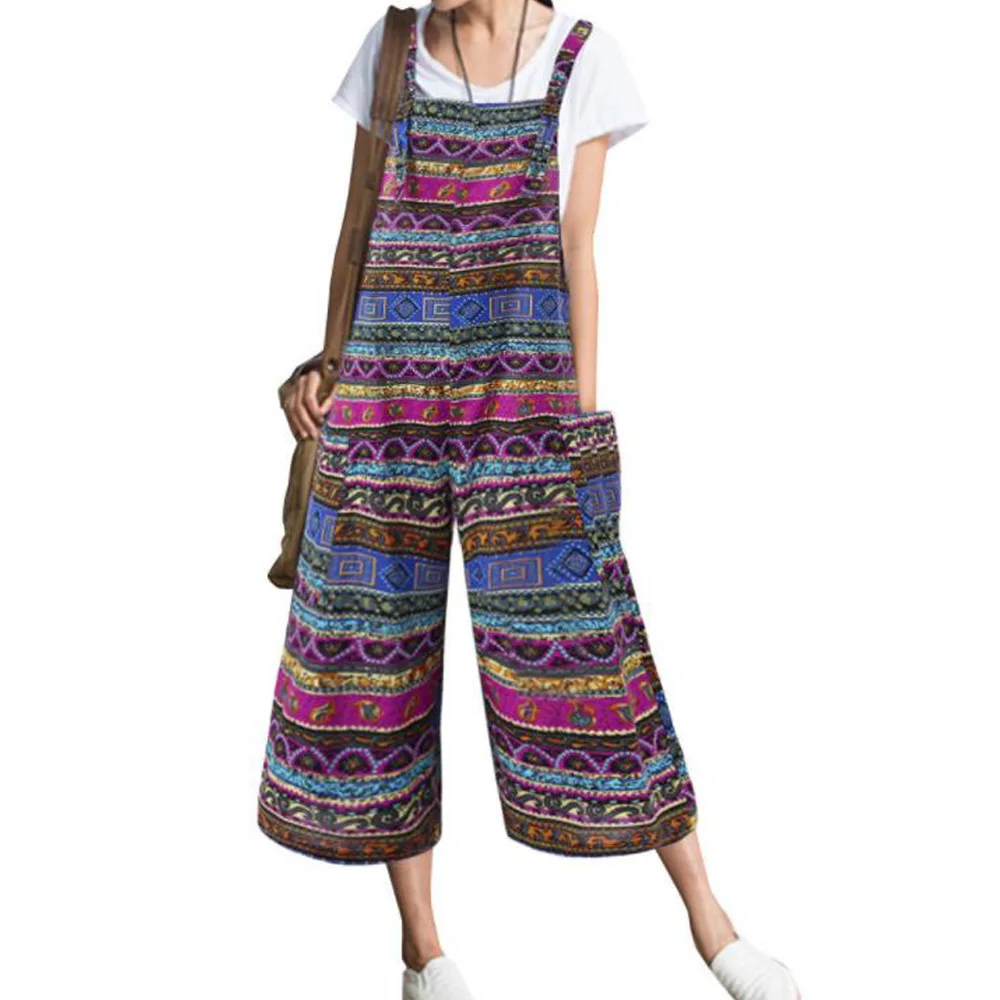 Women Jumpsuits Rompers Cotton Linen Vintage Ethnic Print Siamese Capris Wide Loose Casual Bib Baggy Jumpsuit Overalls Culotte Women Jumpsuits Rompers Cotton Linen Vintage Ethnic Print Siamese Capris Wide Loose Casual Bib Baggy Jumpsuit Overalls Culotte