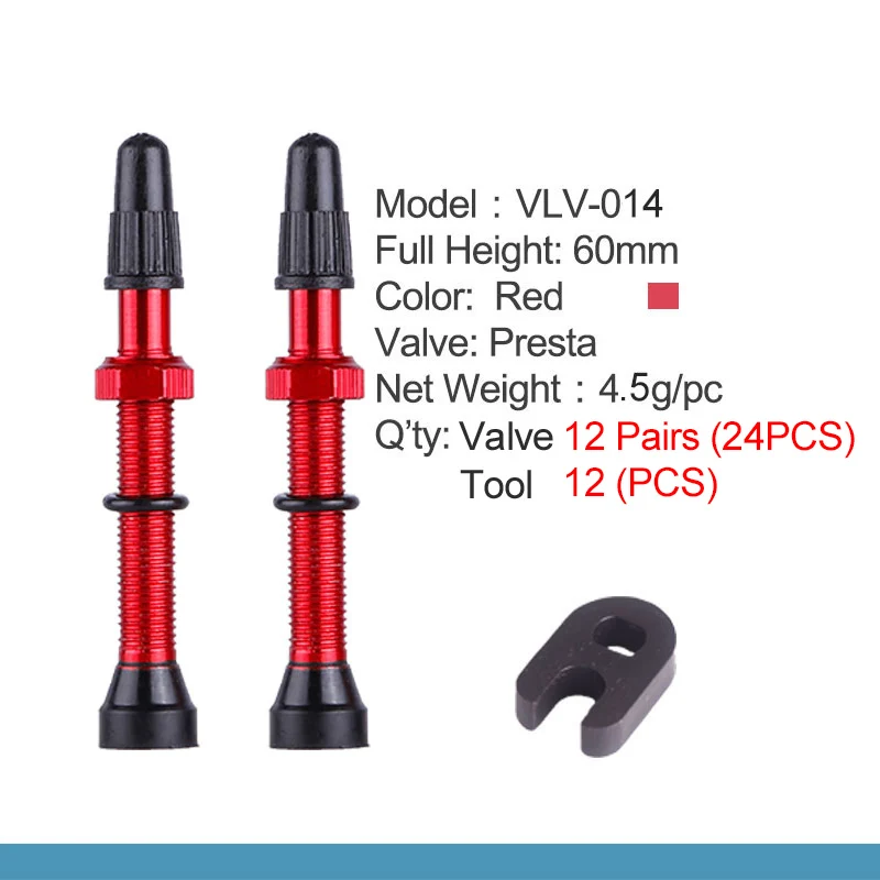 6/12 пар 60 мм высота Tubless Rim клапаны ЧПУ-обработанный анодированный сплав стержень латунный сердечник многоцветные опционы с дополнительным инструментом - Цвет: 60mm Red 12 Pairs